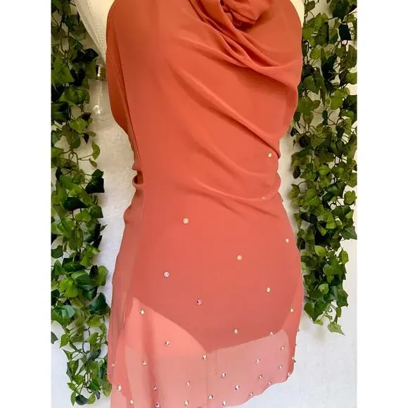 Balera Dance Orange Sheer Mini Dress with Underneath Leotard Women's SZ Small - Picture 4 of 11